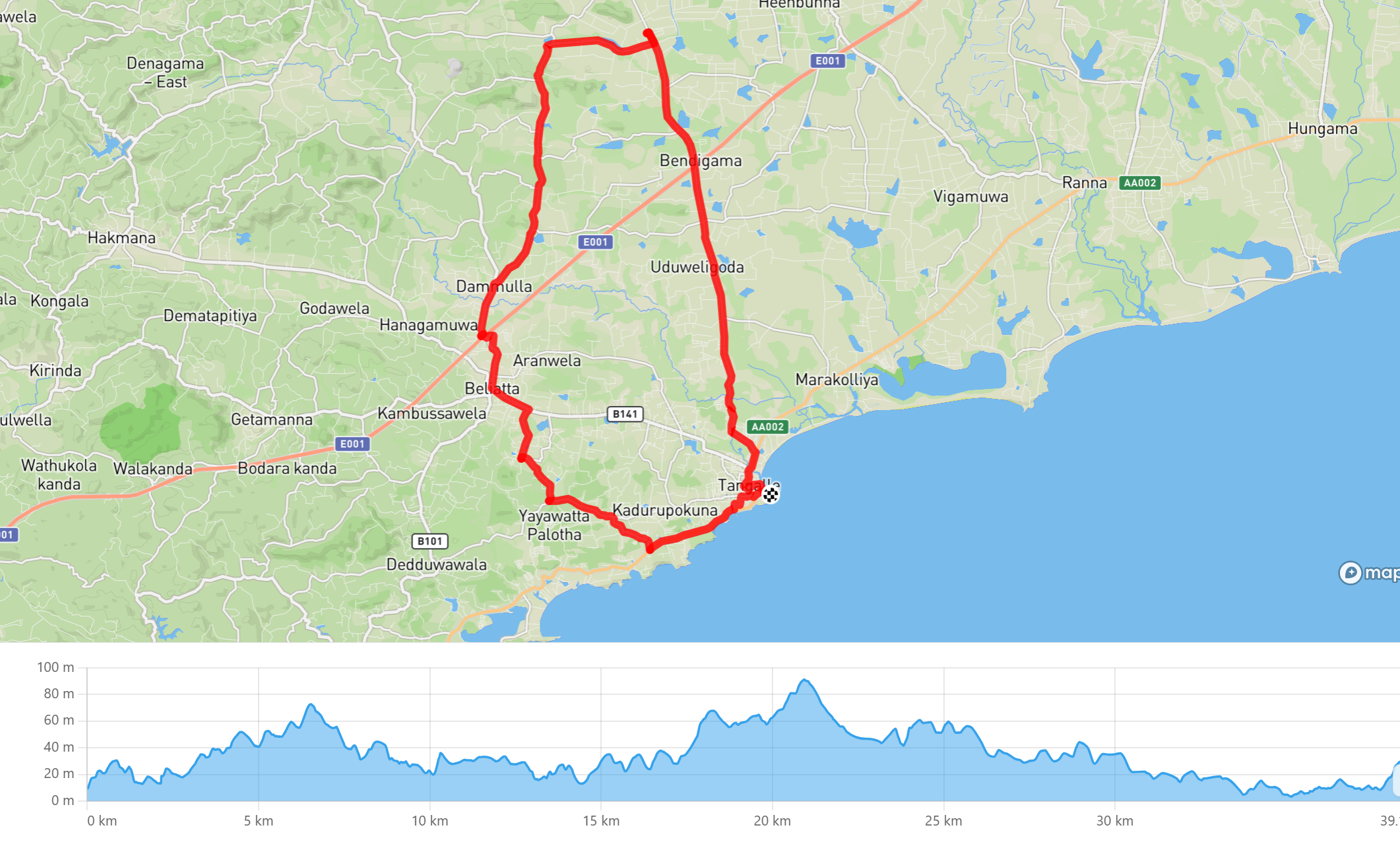 Tangalle tour route map